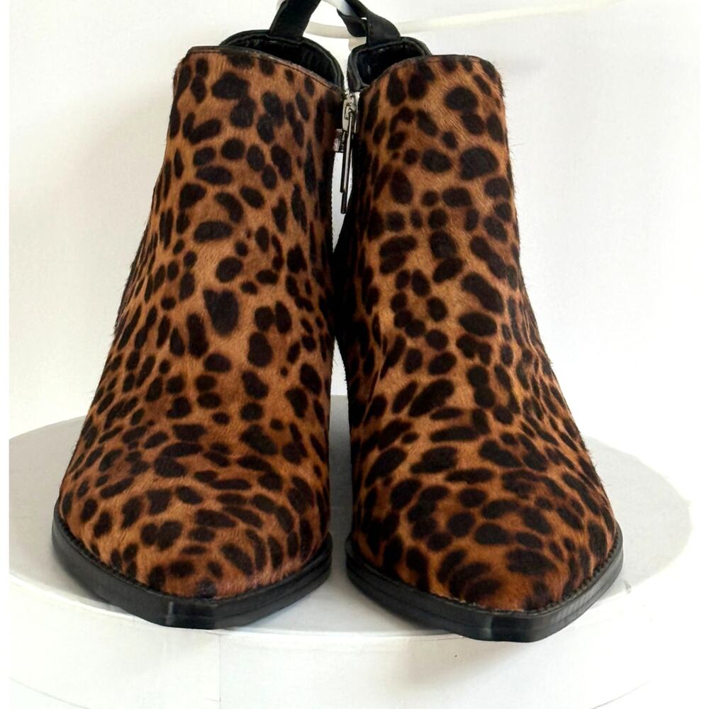 Marc Fisher Leopard Calf Hair Leather Booties Western Pointed Toe Ankle 6M